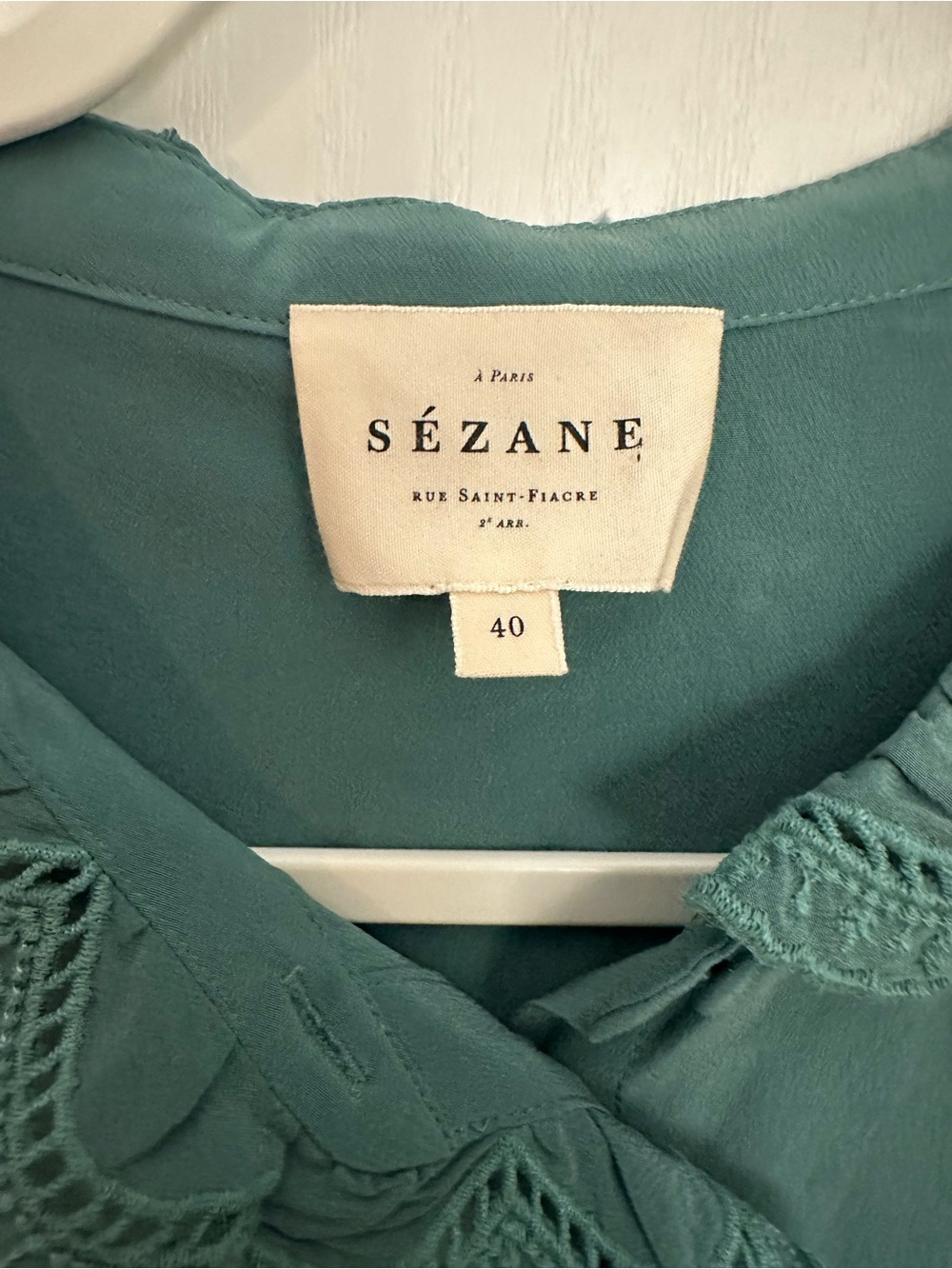 Sezane Chemise Chlo Silk Shirt Sage Green Size 8 - Picture 4 of 10